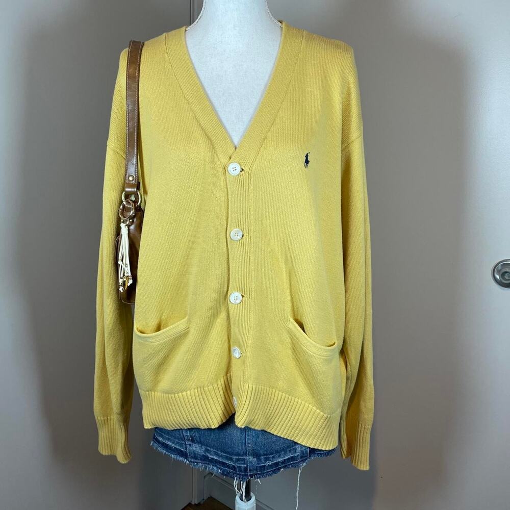 Polo Ralph Lauren Yellow 100% Cotton Knit Cardigan Sweater